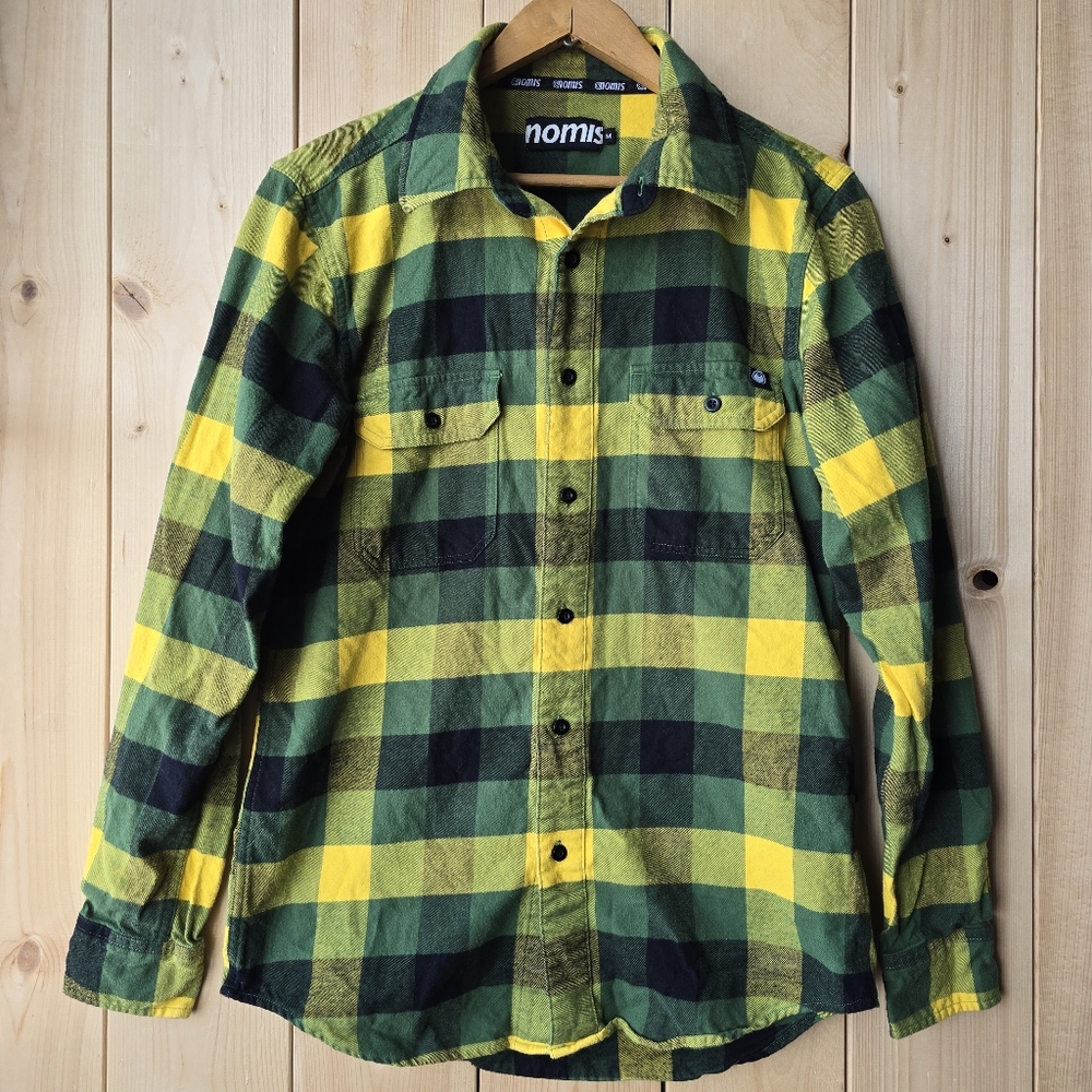 Nomis Plaid Flannel Button Up Shirt Green Yellow Mens Medium